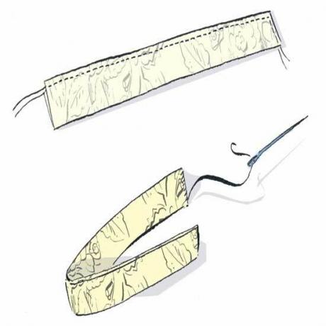 Knip en maak voldoende koorden om over de breedte van uw gordijn te passen met een onderlinge afstand van 10 cm. Michael een heuvel