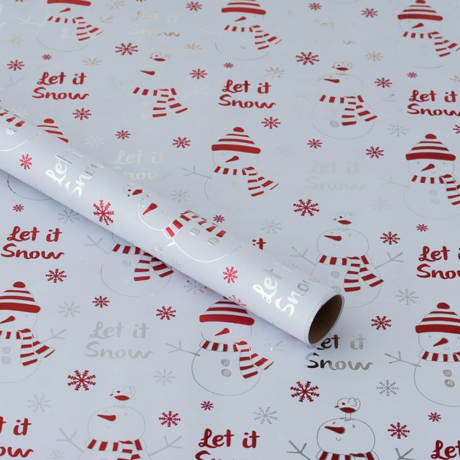 Hvitt innpakningspapir med rødt snømannmønster