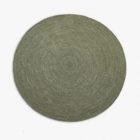 Kulatý zelený jutový koberec John Lewis.