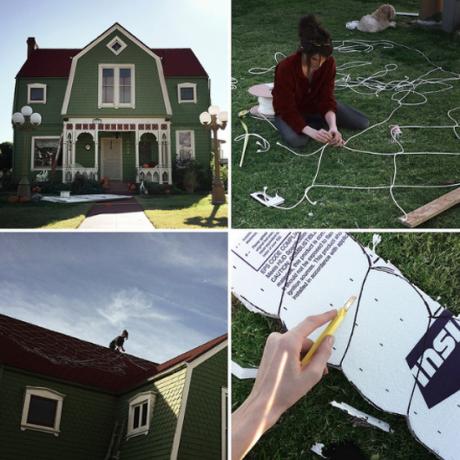 कलाकार अपने घर के बाहर एक विशाल जिंजरब्रेड हाउस बनाता है