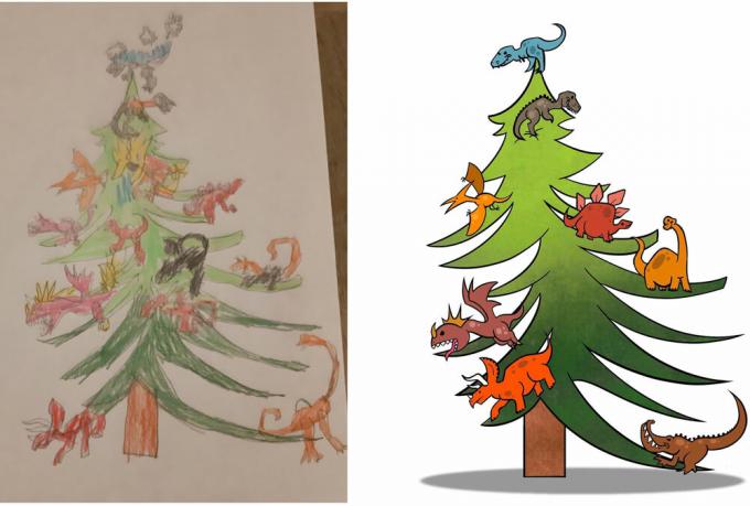 עץ חג המולד לילדים עם דינוזאורים
