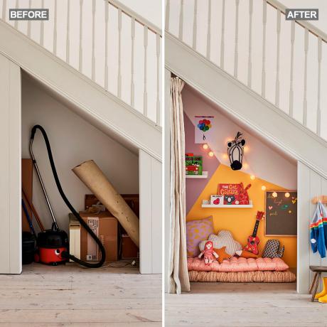 Izveidojiet raksturīgu rotaļu laukumu zem kāpnēm, veicot 4 vienkāršus soļus