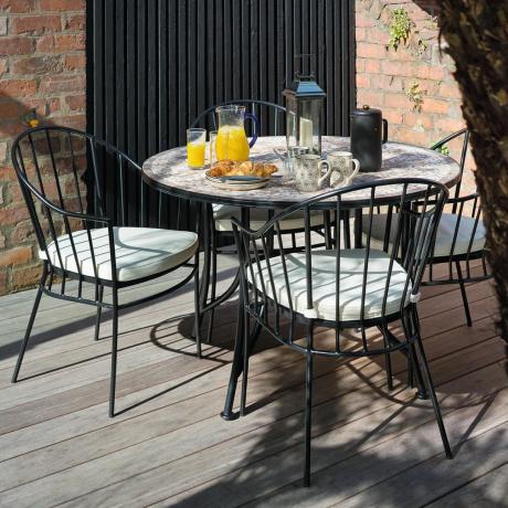 Set masă și scaune de grădină neagră cu blat de masă mozaic