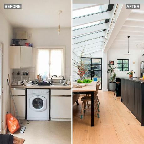 Ein Anbau verwandelt eine schmale Küche in einen coolen, modernen Familienraum