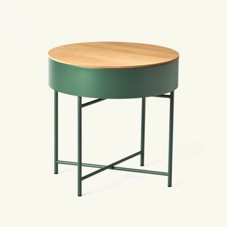 طاولة جانبية خضراء مع سطح خشبي