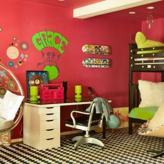 غرفة نوم أطفال حمراء جريئة | غرفة نوم اطفال حديثة | المعيشة وما إلى ذلك